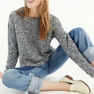 J. CREW Collection Marled Sweater Blue Cream Medium, Slouchy, Long Sleeve Top